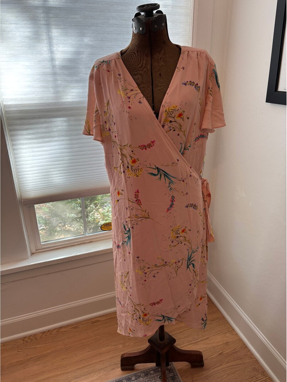 Worthington Pink Floral Wrap Dress Large
